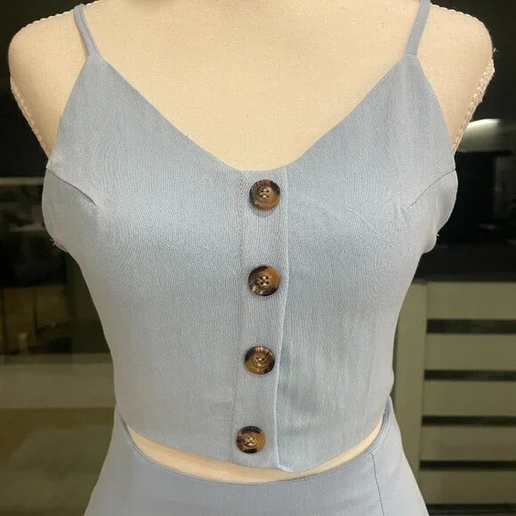 Love & Other Things Blue Two-Piece Set – Button Front Crop Top & Skirt | Size S - Picture 2 of 10